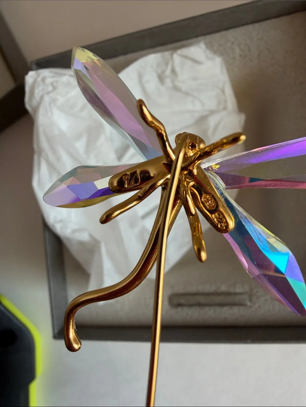 Swarovski Alibey Dragonfly Brooch 925 Sterling Gold Plated Crystal
